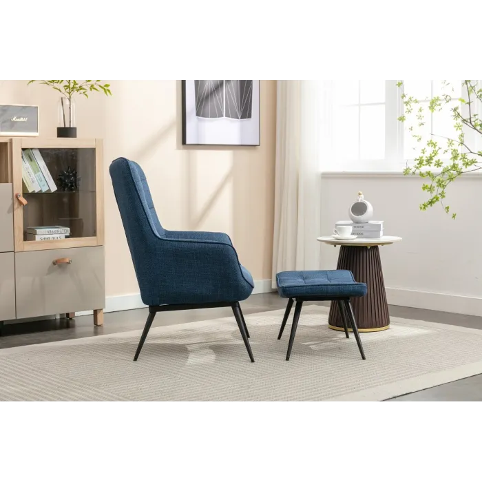 Katelyn Accent Chair with Stool - Denim | Murphy Furniture