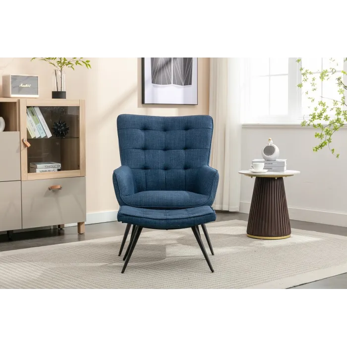Katelyn Accent Chair with Stool - Denim | Murphy Furniture