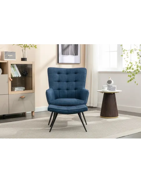 Katelyn Accent Chair with Stool - Denim | Murphy Furniture