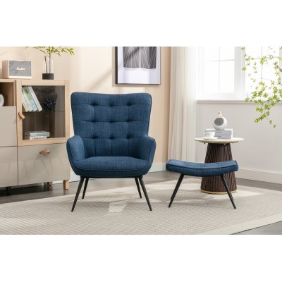 Katelyn Accent Chair with Stool - Denim | Murphy Furniture