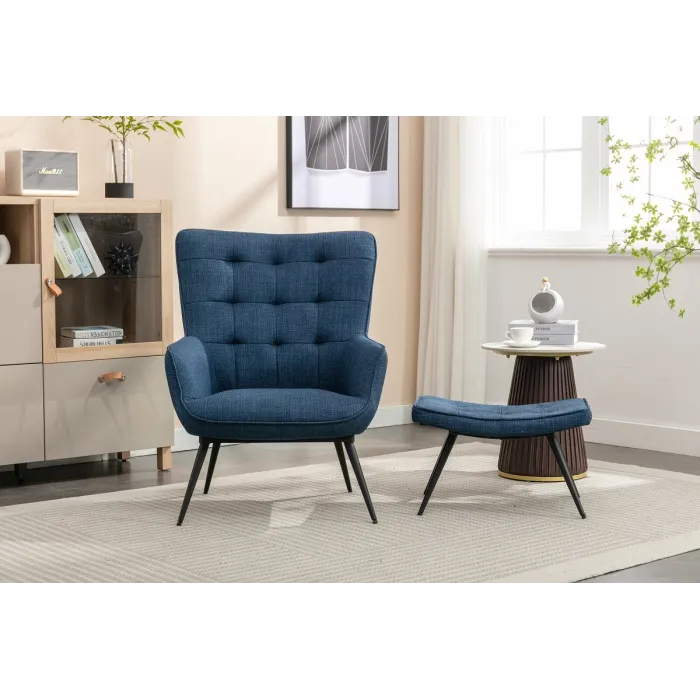 Katelyn Accent Chair with Stool - Denim | Murphy Furniture