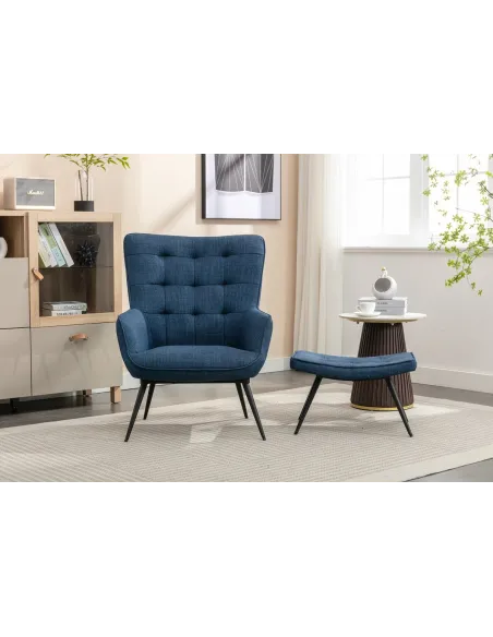 Katelyn Accent Chair with Stool - Denim | Murphy Furniture