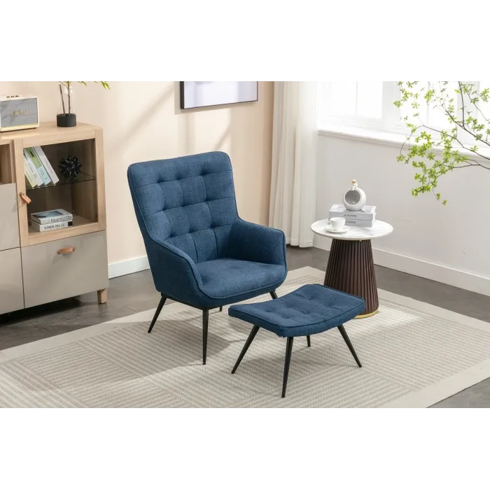 Katelyn Accent Chair with Stool - Denim | Murphy Furniture