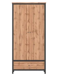Leela 2 Door Wardrobe - Tacho Oak/Black | Murphy Furniture