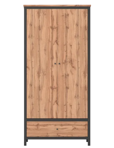 Leela 2 Door Wardrobe - Tacho Oak/Black | Murphy Furniture