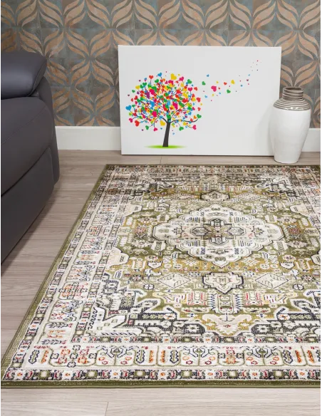 Aziza Medallion Green Rug - Various Sizes | Murphy Furniture