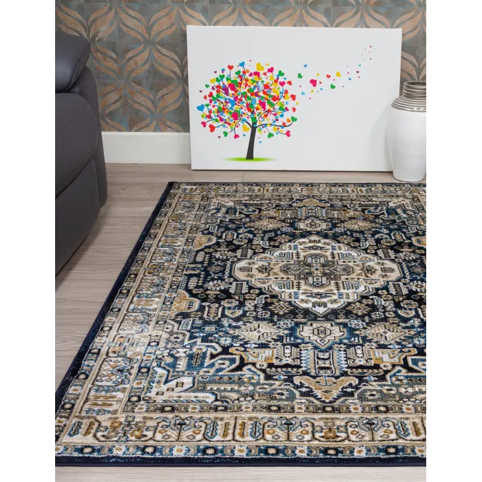 Aziza Medallion Navy Rug - Various Sizes | Murphy Furniture