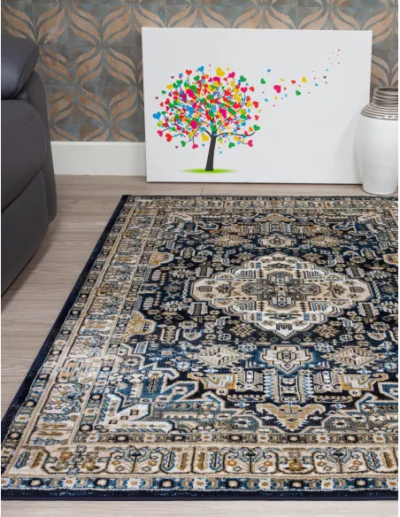 Aziza Medallion Navy Rug - Various Sizes | Murphy Furniture