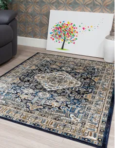 Aziza Medallion Navy Rug - Various Sizes | Murphy Furniture