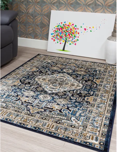 Aziza Medallion Navy Rug - Various Sizes | Murphy Furniture