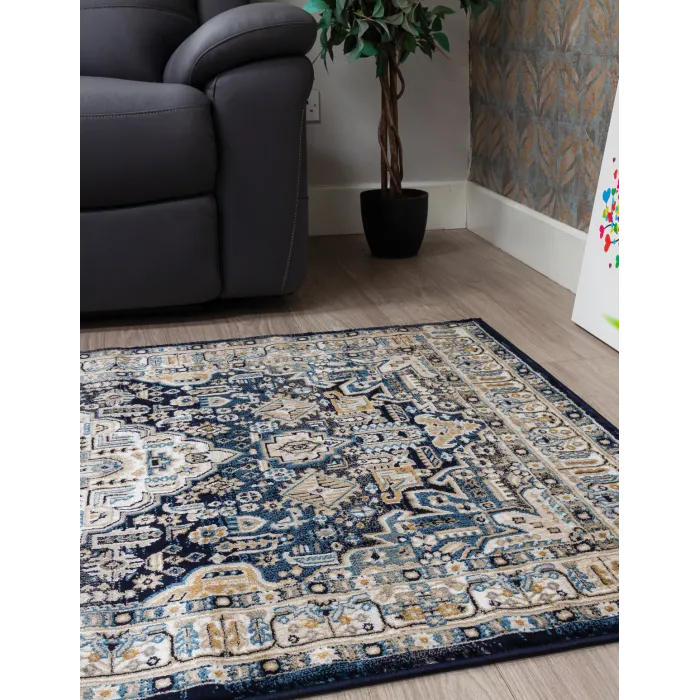 Aziza Medallion Navy Rug - Various Sizes | Murphy Furniture