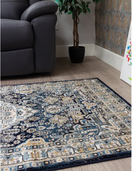 Aziza Medallion Navy Rug - Various Sizes | Murphy Furniture