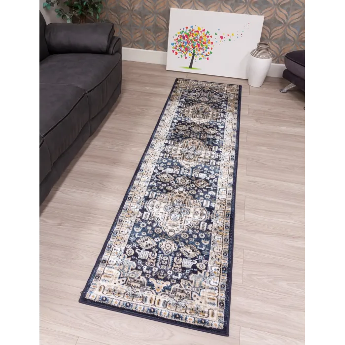 Aziza Medallion Navy Rug - Various Sizes | Murphy Furniture