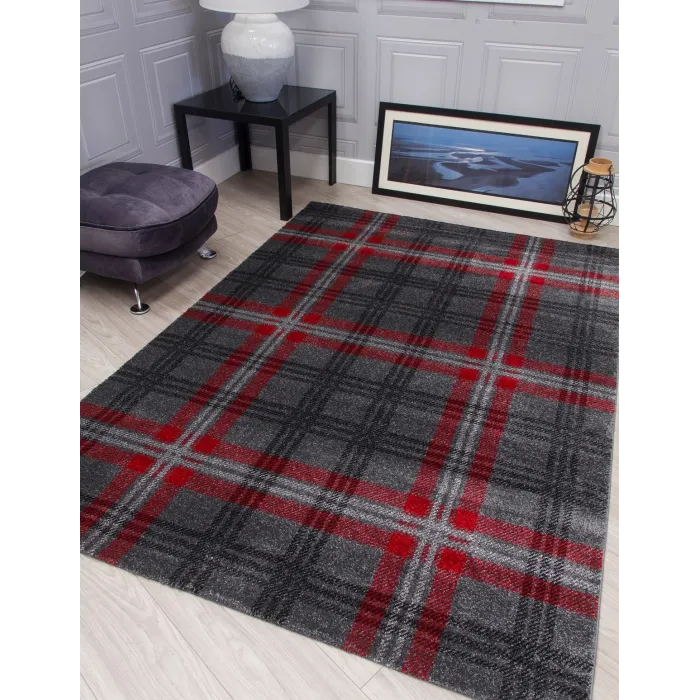 Glendale Grey/Red Rug - Various Sizes | Murphy Furniture