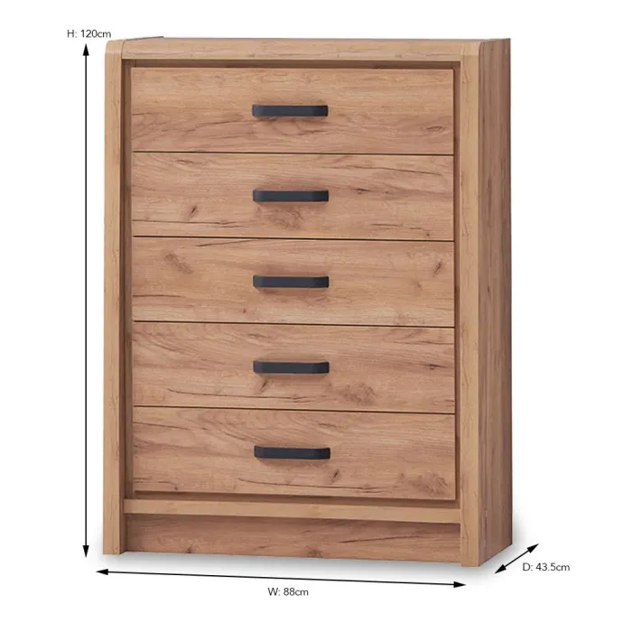 Jack 5 Drawer Tall Chest - Oak | Murphy Furniture