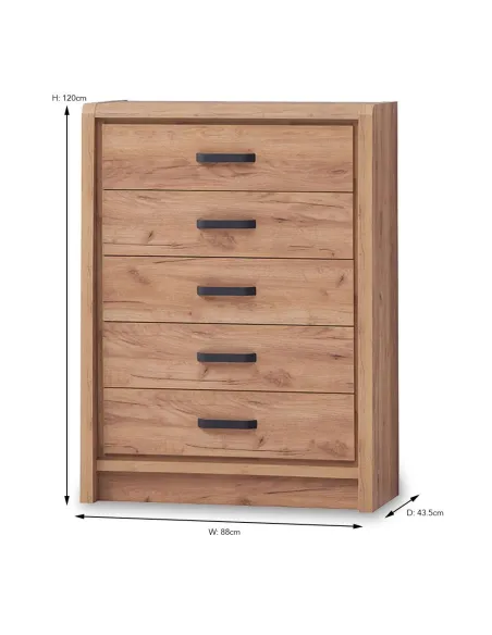 Jack 5 Drawer Tall Chest - Oak | Murphy Furniture