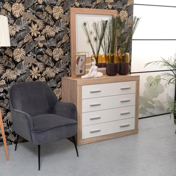 Camille 4 Drawer Chest - Sonoma Oak/White | Murphy Furniture