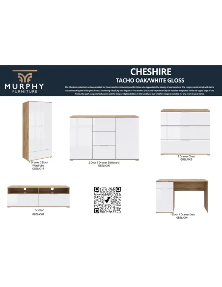Cheshire 2 Drawer TV Stand - Tacho Oak/W | Murphy Furniture