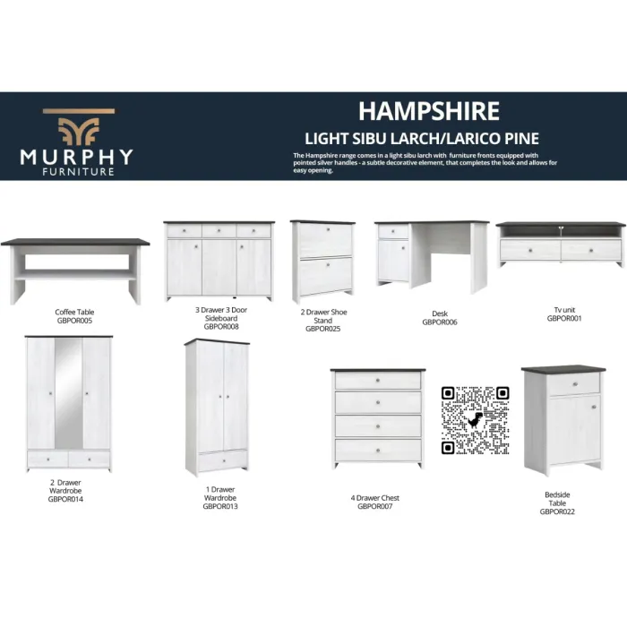 Hampshire 2 Door 1 Drawer Wardrobe - Lar | Murphy Furniture