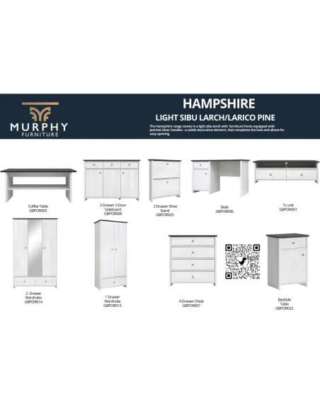 Hampshire 2 Door 1 Drawer Wardrobe - Lar | Murphy Furniture
