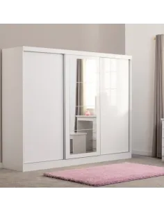 Nevada 3 Door Slider Wardrobe - White Gl | Murphy Furniture