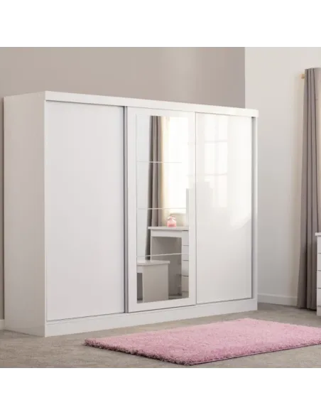 Nevada 3 Door Slider Wardrobe - White Gl | Murphy Furniture