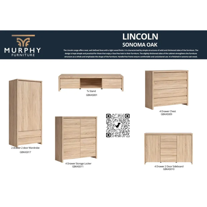 Lincoln 4 Drawer Chest - Sonoma Oak | Murphy Furniture