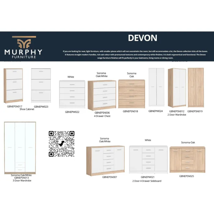 Devon 4 Drawer Chest - Sonoma Oak | Murphy Furniture