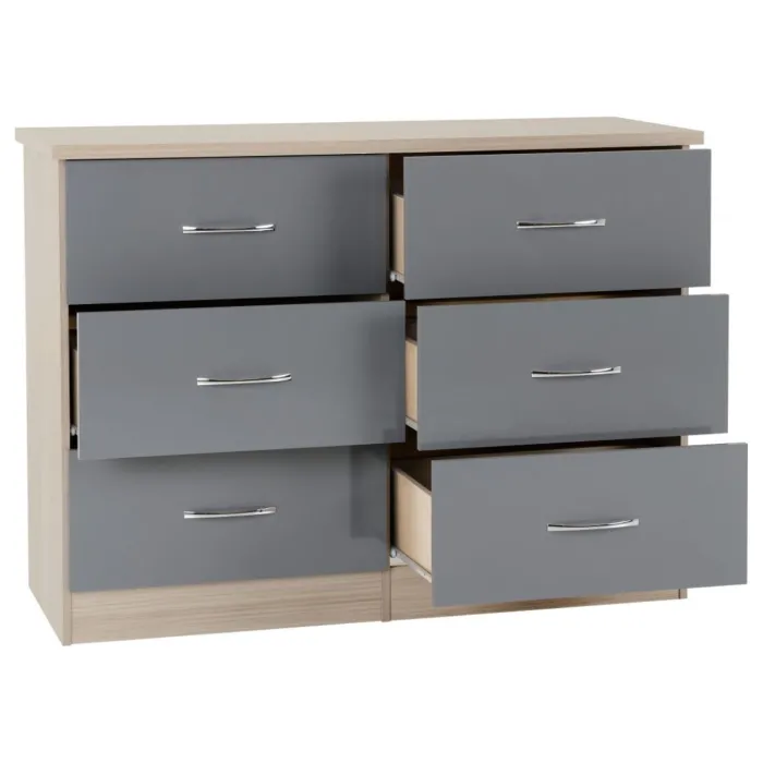 Nevada 6 Drawer Chest - Grey Gloss/Light | Murphy Furniture