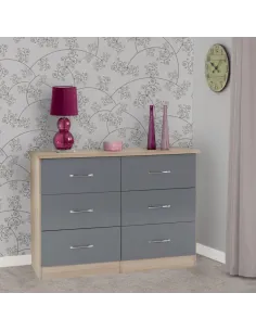 Nevada 6 Drawer Chest - Grey Gloss/Light | Murphy Furniture