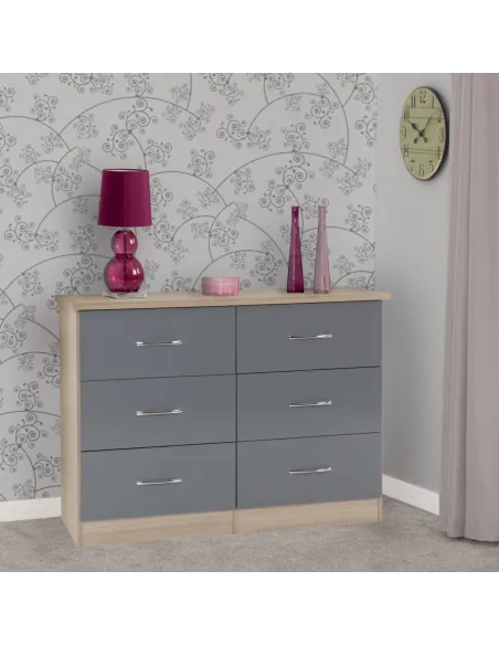 Nevada 6 Drawer Chest - Grey Gloss/Light | Murphy Furniture