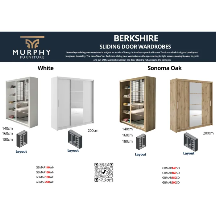Berkshire 160cm Sliding Door Wardrobe - | Murphy Furniture