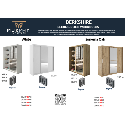 Berkshire 140cm Sliding Door Wardrobe - | Murphy Furniture