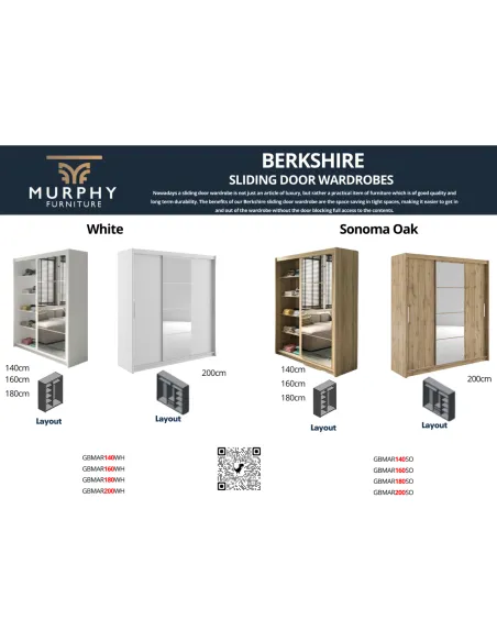 Berkshire 140cm Sliding Door Wardrobe - | Murphy Furniture