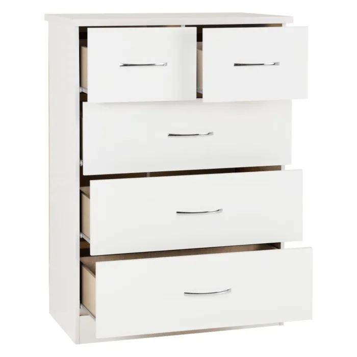 Nevada 3+2 Drawer Chest - White Gloss | Murphy Furniture