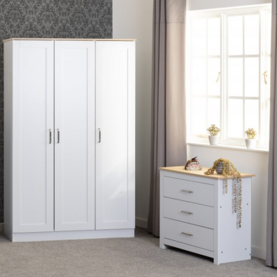 Portland 3 Drawer Chest - White/Oak Effe | Murphy Furniture