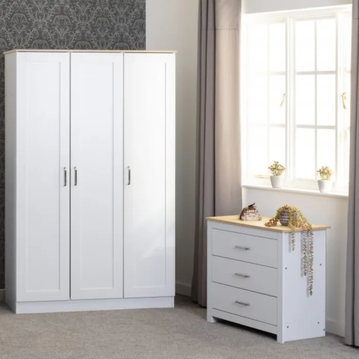Portland 3 Drawer Chest - White/Oak Effe | Murphy Furniture