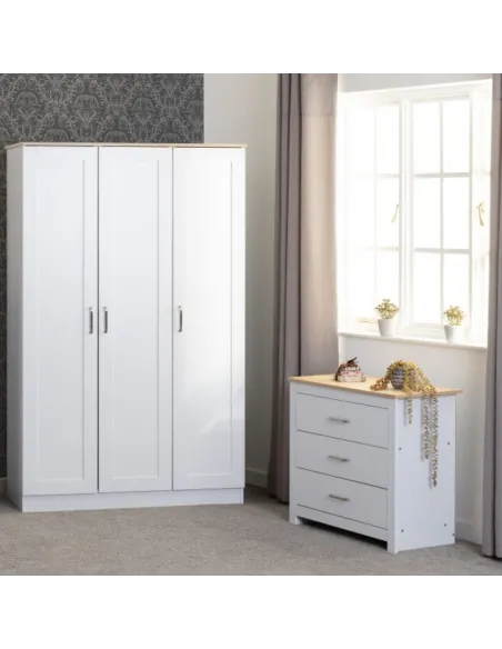 Portland 3 Drawer Chest - White/Oak Effe | Murphy Furniture