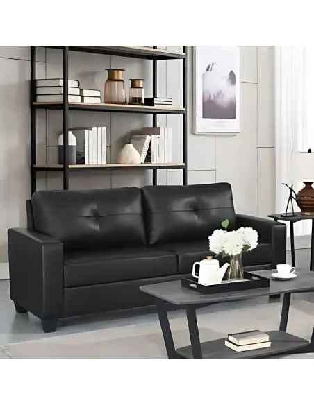 Vivo 3 Seater Sofa - Black Leathaire | Murphy Furniture