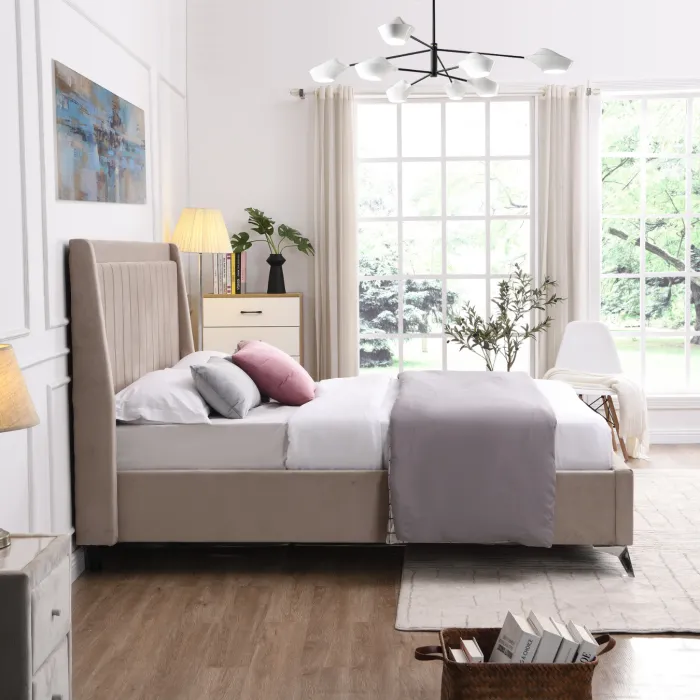 Mayo 4FT6 Bedframe -  Beige Fabric | Murphy Furniture