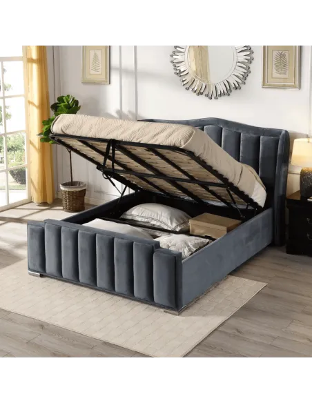 Clare 4FT6 Gas Lift Bedframe - Grey Velv | Murphy Furniture