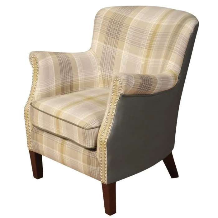 Harlow Armchair - Yellow Check/Grey | Murphy Furniture