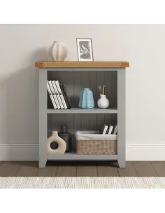 Windsor Low Bookcase - Pebble Grey/Oak | Murphy Furniture