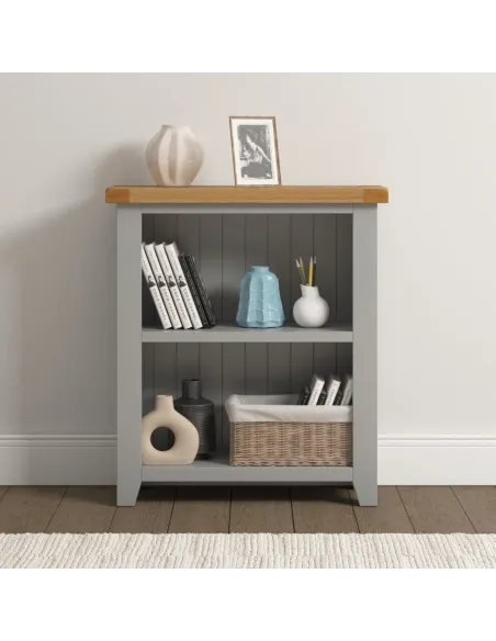 Windsor Low Bookcase - Pebble Grey/Oak | Murphy Furniture
