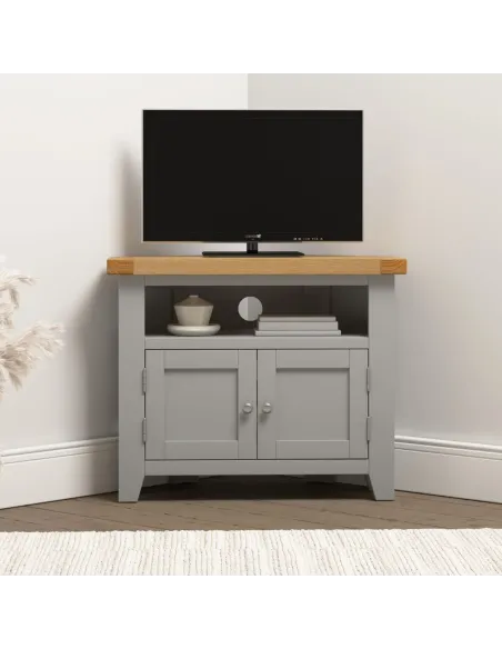 Windsor Corner TV Unit - Pebble Grey/Oak | Murphy Furniture