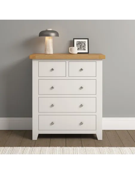 Windsor 3+2 Drawer Chest - Ivory/Oak | Murphy Furniture