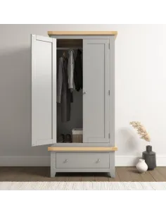 Windsor 2 Door 1 Drawer Wardrobe - Pebbl | Murphy Furniture