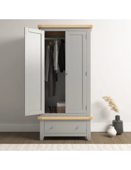 Windsor 2 Door 1 Drawer Wardrobe - Pebbl | Murphy Furniture
