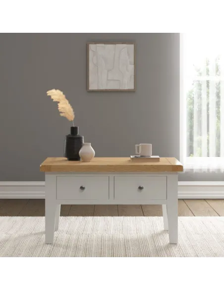 Windsor 2 Drawer Coffee Table - Ivory/Oak | Murphy Furniture