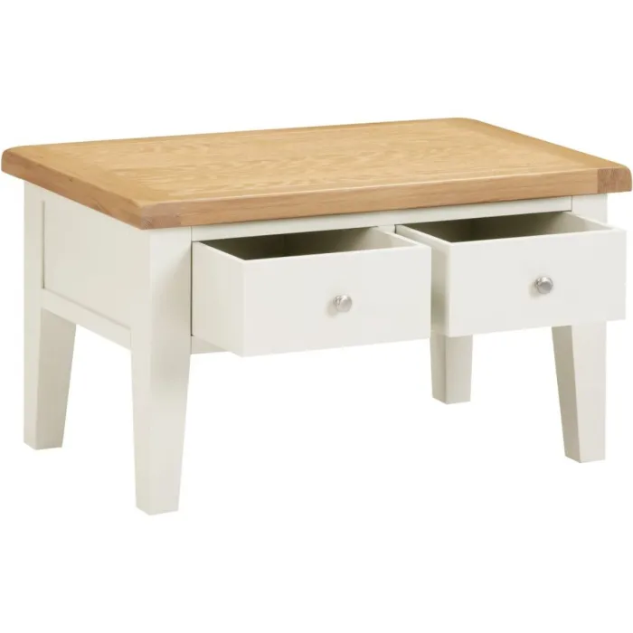 Windsor 2 Drawer Coffee Table - Ivory/Oak | Murphy Furniture